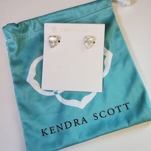 Kendra Scott Tatum Rhodium Stud Earrings White Mother of Pearl Crystal Gift
